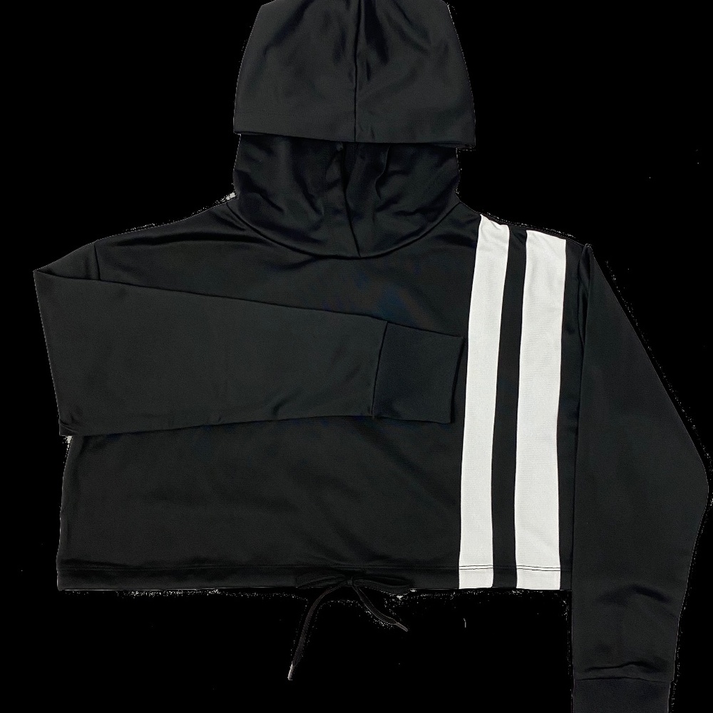 Black Crop Hoodie with Racer Stripe